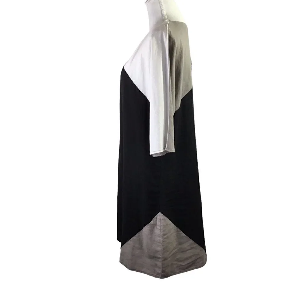 Linen Blend Color Block Shift Dress Size S For Cynthia Asymmetrical Lines Black